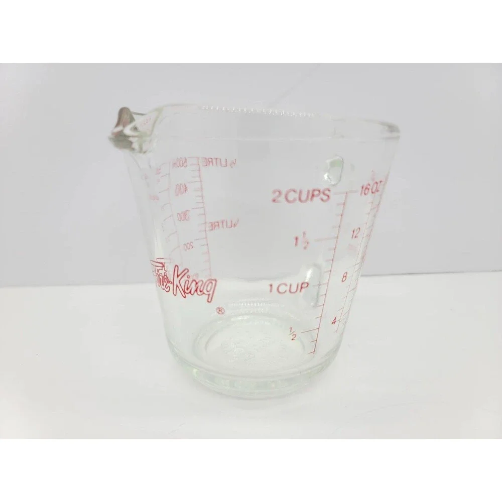 Fire King Measuring Cup 2 Cup D-Handle #498 Clear Glass with Red Lettering